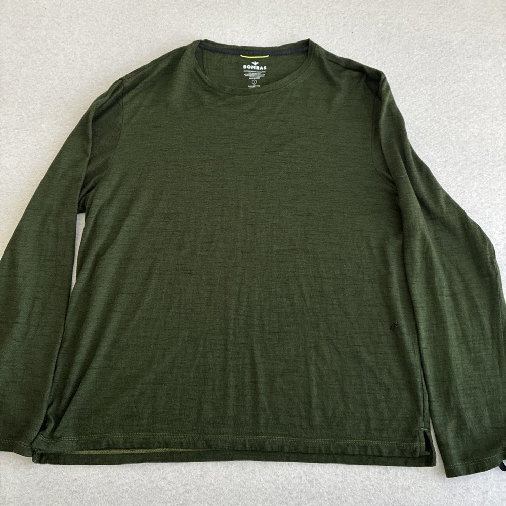 Bombas Mens Merino Wool Blend Long Sleeve Baselayer Green Medium Outdoors Hiking